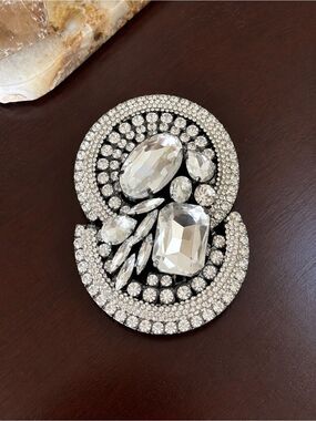 Zara Oversized Crystal Rhinestone Statement Brooch Silver